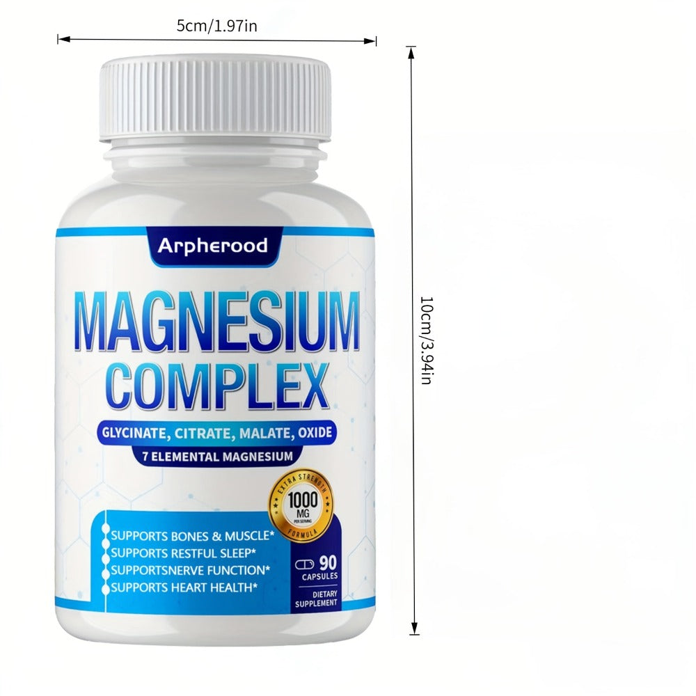 Magnesium Complex Supplement 7-in-1 with Glycinate, Malate, Taurate & More – 1000mg Per Serving for Sleep, Muscle Recovery, Nerve & Energy Support | High-Absorption Multi-Form Formula | 180 Capsules