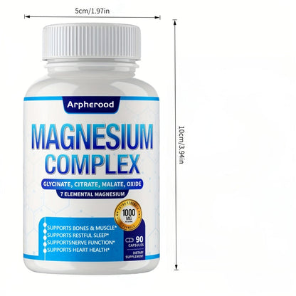 Magnesium Complex Supplement 7-in-1 with Glycinate, Malate, Taurate & More – 1000mg Per Serving for Sleep, Muscle Recovery, Nerve & Energy Support | High-Absorption Multi-Form Formula | 180 Capsules