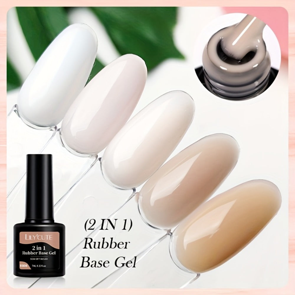 Rubber Base Gel Polish Set 6pcs Nude Pink 2-in-1 Builder Base Coat – Self-Leveling Soak Off UV LED Semi-Permanent Long-Lasting Gel Manicure Kit 0.24oz Each for DIY & Salon Nail Art Women