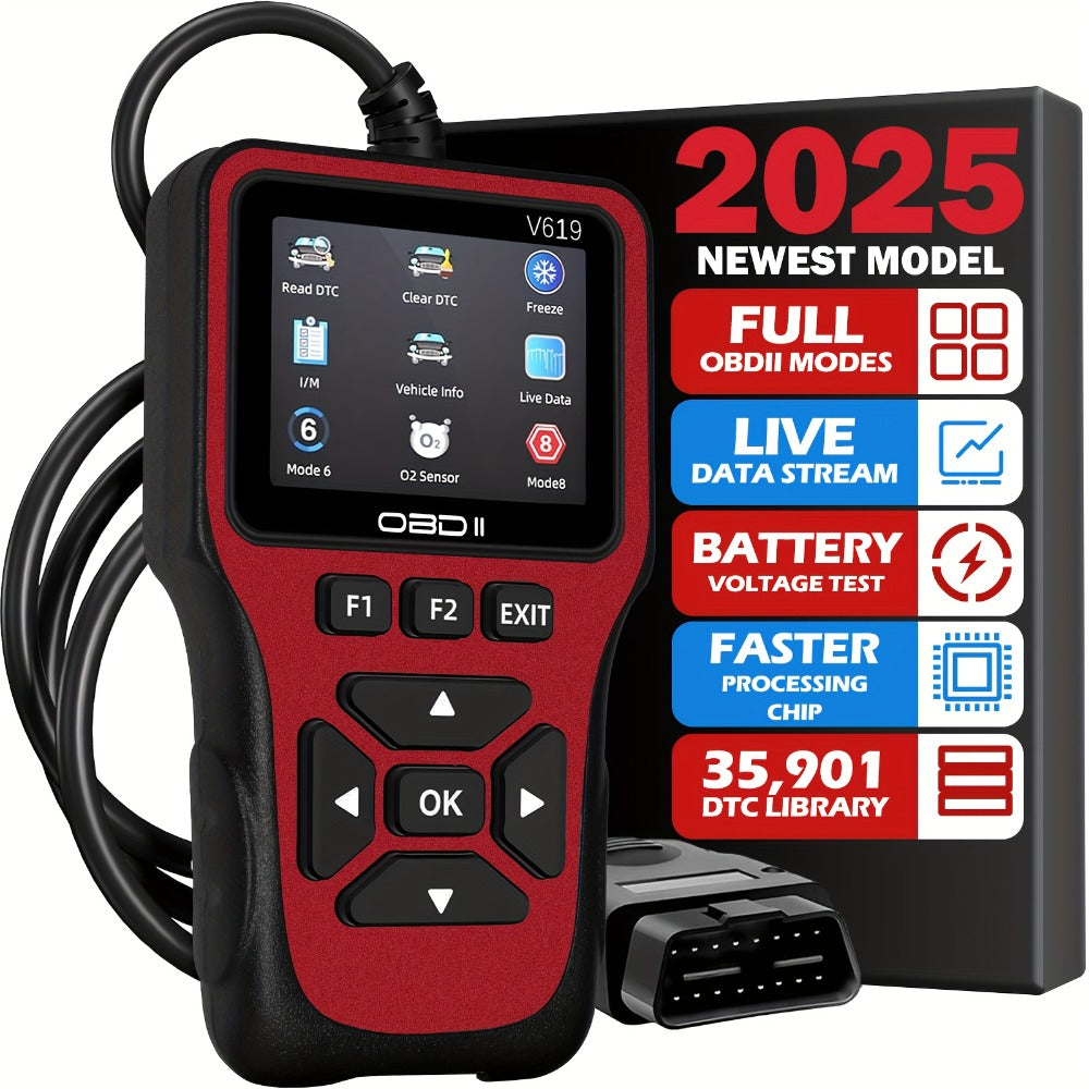 OBD2 Scanner Diagnostic Tool with 35,901 DTC Library – Check Engine Code Reader, I/M Readiness, Mode 6 & 8, Live Data, O2 Sensor Test, Battery Voltage, Compatible with 98% OBDII Vehicles Since 1996, 10 Languages