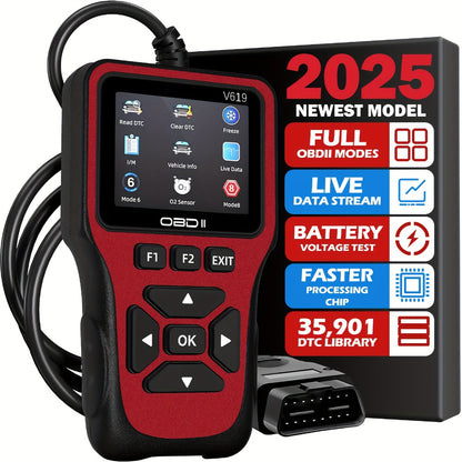 OBD2 Scanner Diagnostic Tool with 35,901 DTC Library – Check Engine Code Reader, I/M Readiness, Mode 6 & 8, Live Data, O2 Sensor Test, Battery Voltage, Compatible with 98% OBDII Vehicles Since 1996, 10 Languages
