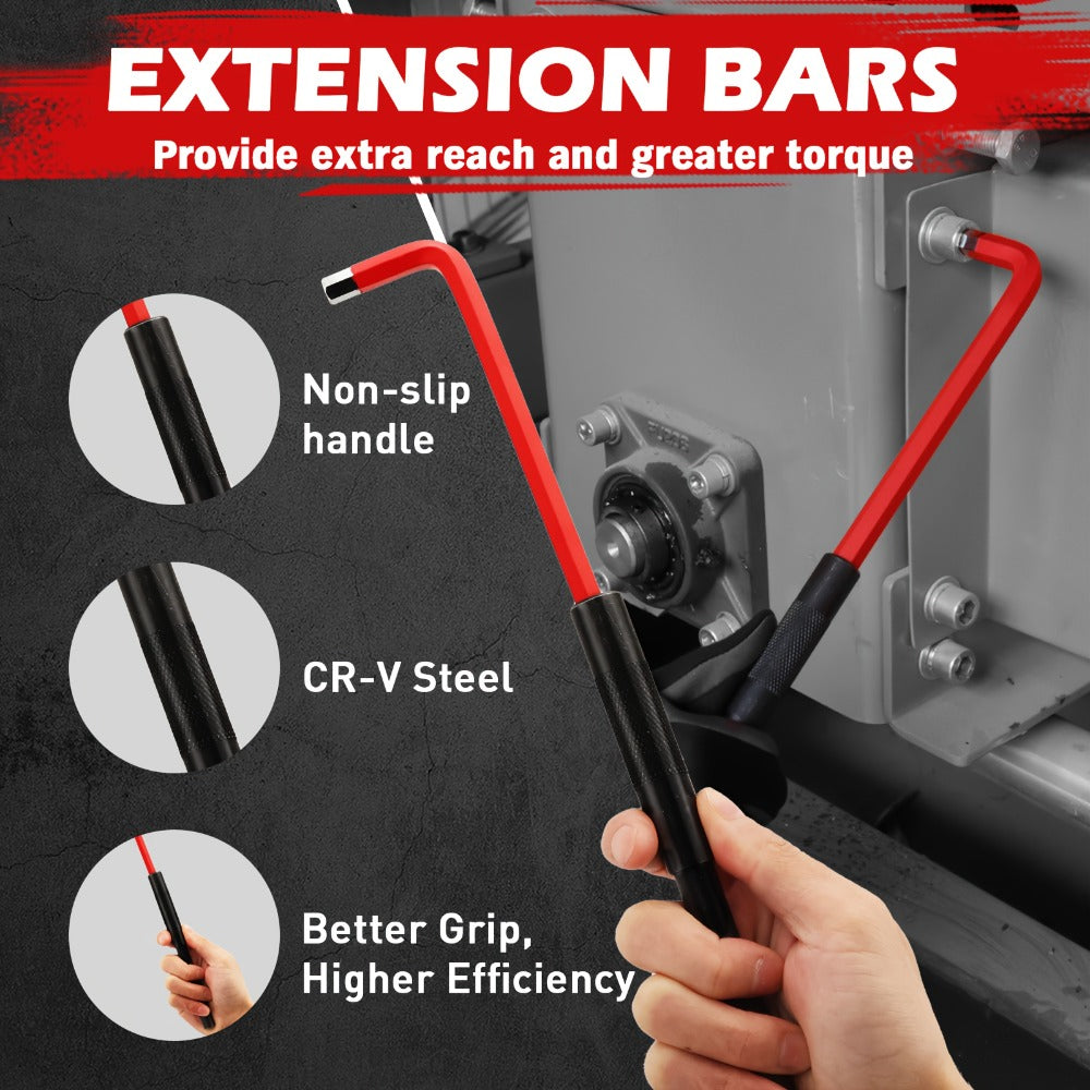 Hex Key & Torx Wrench Set 30-Piece – Long Arm Ball End Allen Wrenches with T-Handle & Extension Bar | SAE, Metric & Torx T10–T50 | Chrome Vanadium Steel