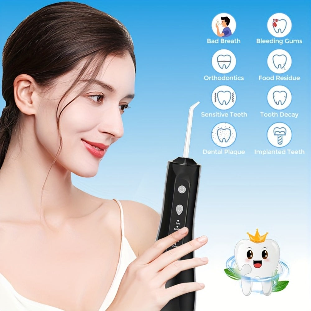 Portable Water Flosser Oral Irrigator – USB Rechargeable Cordless Dental Tooth Cleaner with 10.14oz Reservoir for Deep Clean, Braces, Implants, Home & Travel