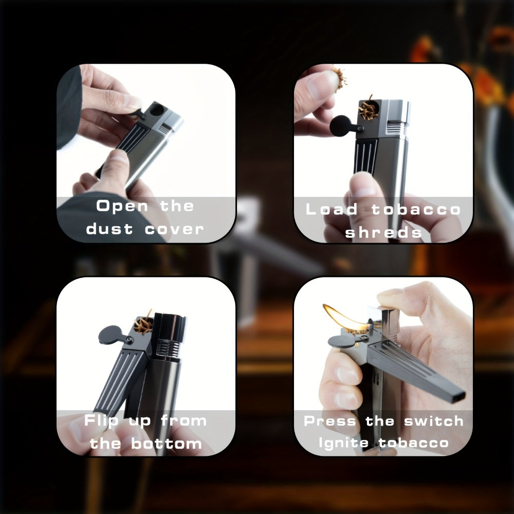 Folding Pipe Lighter Refillable 2-in-1 with Adjustable Flame, Metal-Crafted Durable Design, Gift Box Included – Windproof Butane Lighter for Men, Outdoor, Christmas & Valentine’s Day Gift