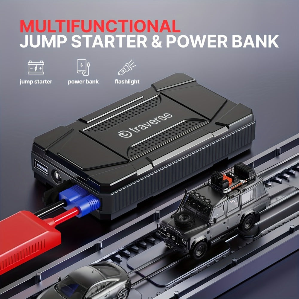 Car Jump Starter 1000A Peak 12V – 6400mAh Power Bank, USB Charge Ports & LED Flashlight for Gas & Diesel Cars, Single or 2-Pack