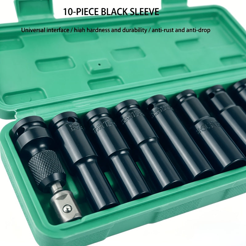 This Set of 1/2 Inch Deep Impact Sockets Comes with a Sturdy Green Storage Case, Perfect for Tasks Like Tire Removal, Mechanical Repairs, And Car Maintenance. It Works Well with Both Electric And Pneumatic Drills