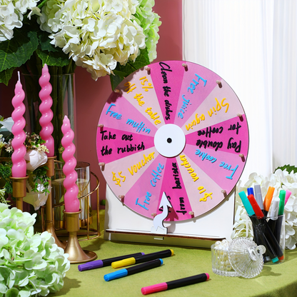 Spinning Prize Wheel 11.4 Inch Erasable Raffle Spin Wheel with Stand Tabletop Roulette Spinner for Wedding Party Family Game Night Classroom Pink