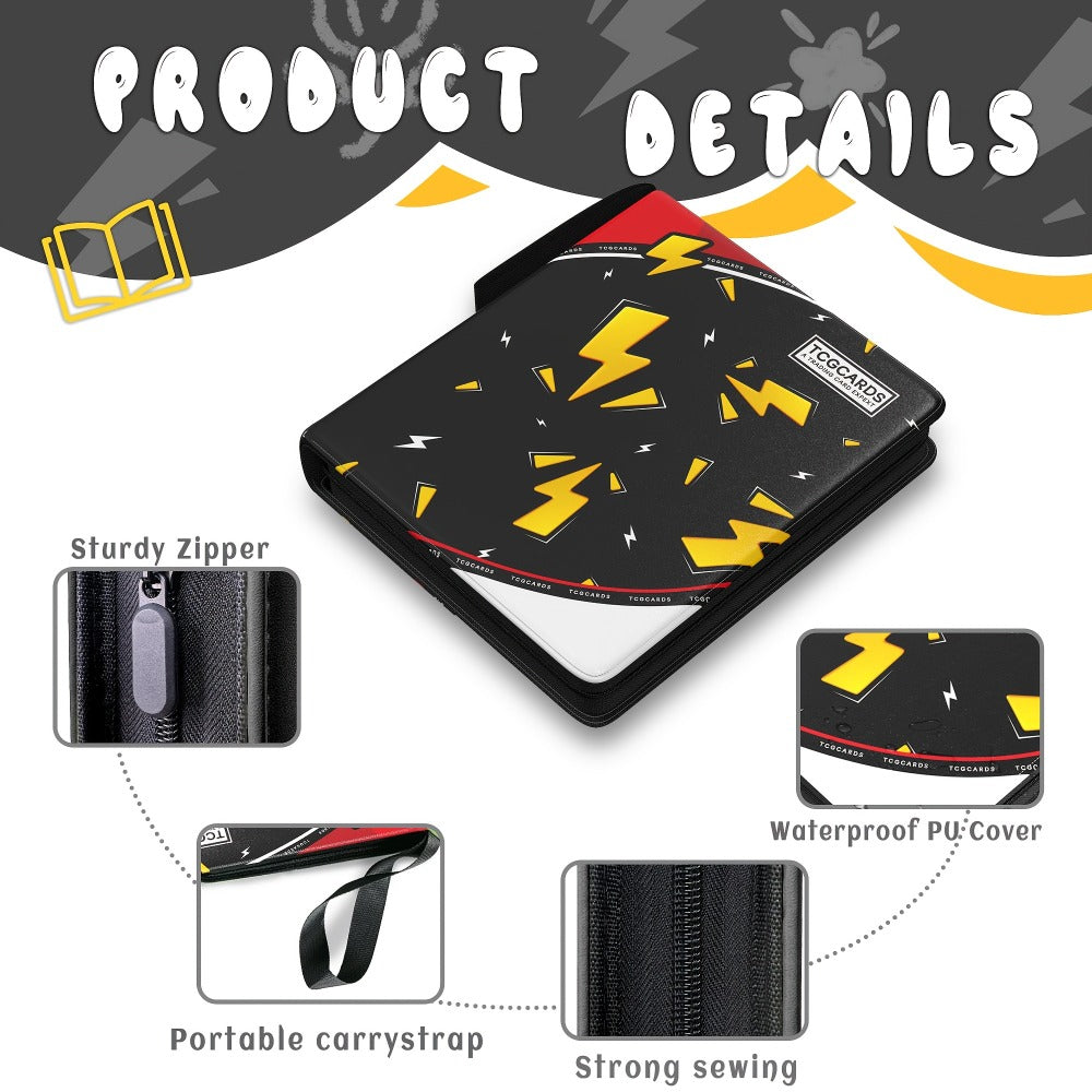 Trading Card Binder 900 Pockets with 50 Removable Sleeves – PU Leather Zipper Album for Pokemon MTG Sports YuGiOh Cards, 9-Pocket Side-Load Pages, Card Collector Storage Book for TCG Players