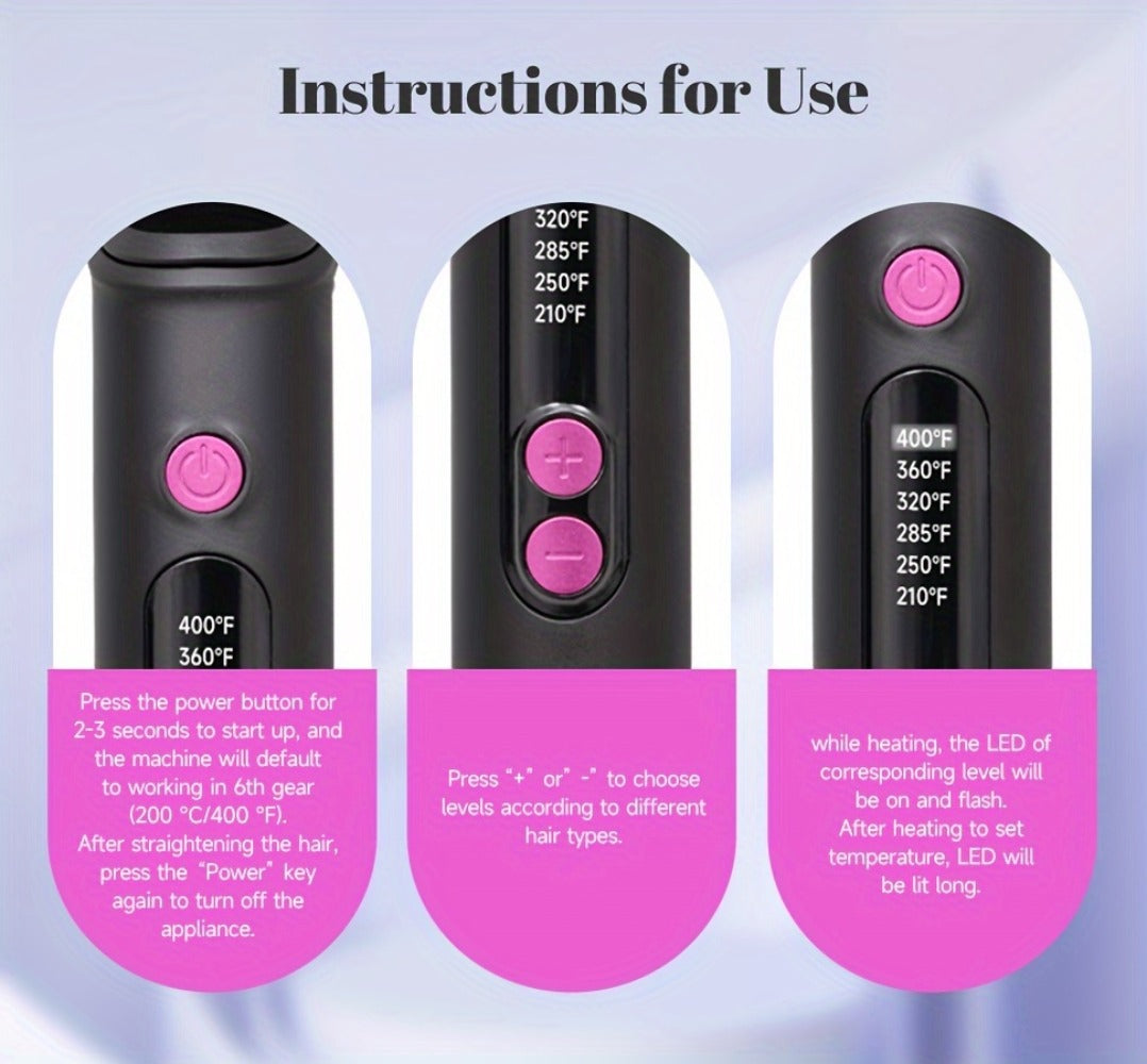 6-Setting Ionic Hair Straightener Brush with Fast Heat-Up & Anti-Scald Protection – Precise Temperature Control Flat Iron Straightening Comb for Women, All Hair Types, Home & Salon Use