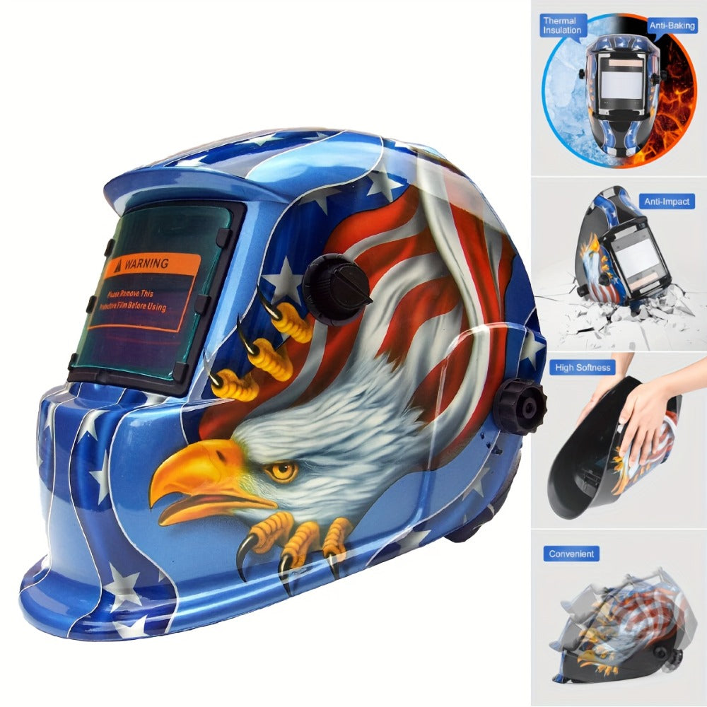 Auto Darkening Welding Helmet True Color Solar Powered – Large View Area DIN 9-13, 1/25000s Response, Adjustable Headgear Eagle Lightning
