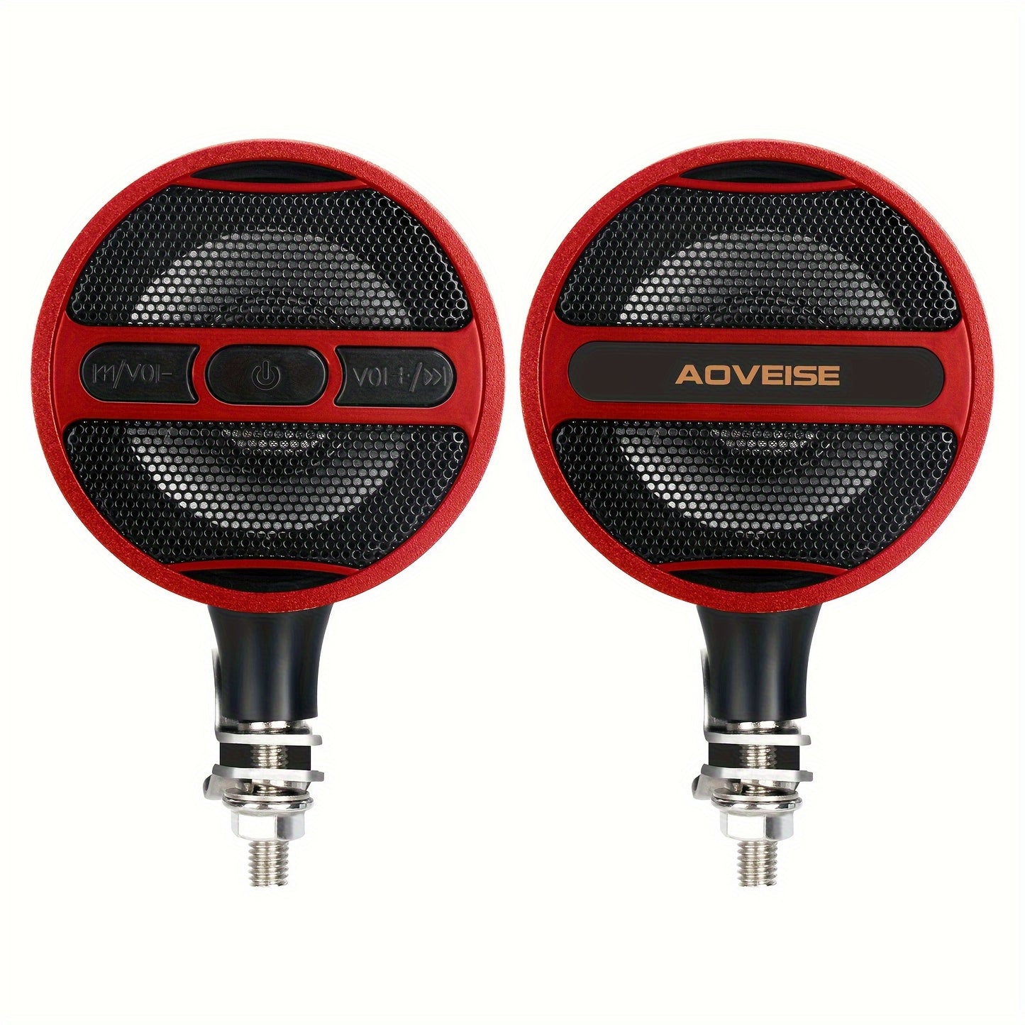 Motorcycle Bluetooth Stereo Speaker System with Built-In Amplifier – 3" Handlebar Mount Speakers, MP3 & USB, 12V, 20W×2 for ATV, Dirt Bike & Cruiser, Waterproof Radio Antenna, Black / Silver