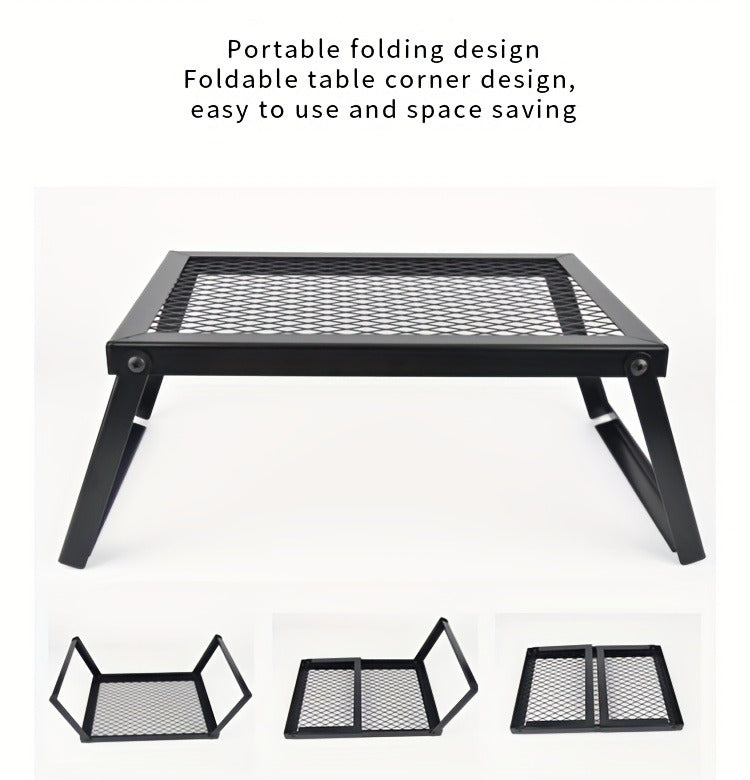 Portable Camping Bonfire Grill with Storage Bag – Heavy Duty Iron Barbecue Rack for Outdoor Picnic, RV Party & Firewood Heating, Includes Food Clips and Cleaning Cloths, Great Men's Gift
