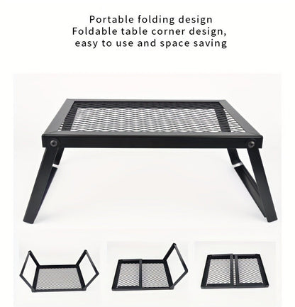 Portable Camping Bonfire Grill with Storage Bag – Heavy Duty Iron Barbecue Rack for Outdoor Picnic, RV Party & Firewood Heating, Includes Food Clips and Cleaning Cloths, Great Men's Gift