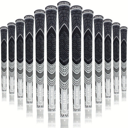 Midsize Golf Grips Set 13 Pack – All Weather Hybrid Rubber Golf Club Grips with Ecological Yarn Thread Technology, Multiple Colors, Fits Full Set of Clubs (Black, White, Red, Orange, Yellow, Blue, Gray)