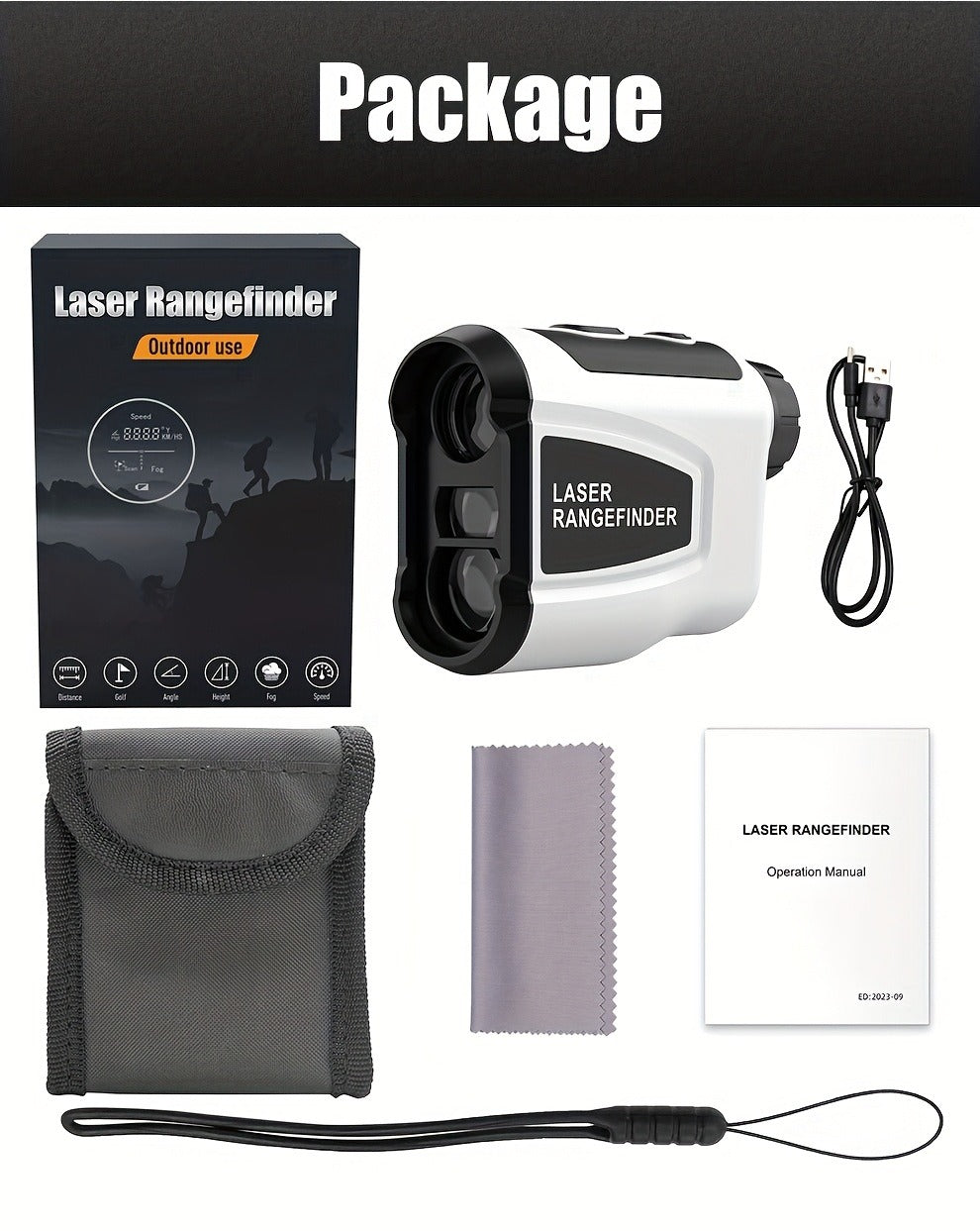 Golf Laser Rangefinder 1200 Yards Slope Compensation 6X Magnification Flag Lock HD Rechargeable USB Charging Anti-Vibration High Precision Quick Positioning White Stylish Design
