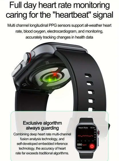 AMOLED Smartwatch 2.04" Display, Bluetooth 5.3 Calling, NFC, 530mAh Battery, Multi-Sport Modes, Voice Assistant, SOS, Menstrual & Weather Forecast, Magnetic Charging, Compatible with iOS & Android, Unisex Gift for Men & Women