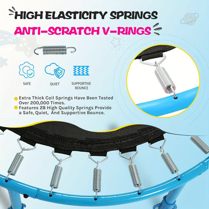 36 Inch Kids Indoor Trampoline with Handle - 7-Leg Safety Design, 2.0mm Steel Frame, 28 Coil Springs, Non-Slip Feet, PP Jump Mat, Compact Mini Toddler Trampoline for Home Bedroom Playroom Exercise
