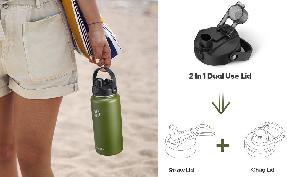 40oz Vacuum Insulated Water Bottle Stainless Steel Water Jug with 2-in-1 Lid Chug Lid Straw Lid Double Wall Hot Cold 12 Hours Leakproof for Gym Camping Travel