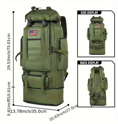 Tactical Backpack 100L Large Capacity Hiking Backpack Multiple Compartments Heavy Duty Ergonomic Straps for Camping Travel Trekking Backpacking Outdoor Adventures Jungle Green Black Army Green Gray Desert