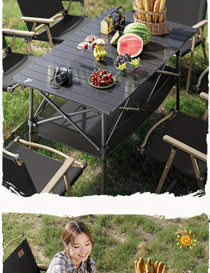 Foldable Roll-Up Camping Picnic Table with Carry Bag | Portable Outdoor Table for Camping Beach Backyard BBQ Parties Patios | Lightweight Compact Indoor Outdoor Table Black Large Plus Size
