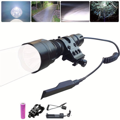 Night Hunting Flashlight with Remote Control Switch – 350 Yards High Power Green Red White Light, 18650 Rechargeable, Multiple Mounts for Hunting, Fishing, Camping & Beekeeping, Best Gift for Men