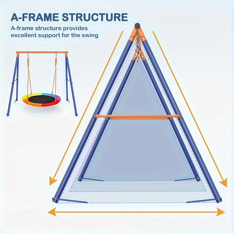 Outdoor Swing Set for Kids 3-in-1 Metal A-Frame 550 lbs Disc Saucer Swing Backyard Playground