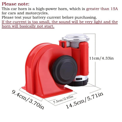 Dual Air Horn Kit 12V/24V 105-137dB with Air Compressor - Super Loud Aluminum Alloy Trumpet Horn for Truck, Train, SUV, Motorcycle, Car & Boat, Universal Electric Horn Easy Install