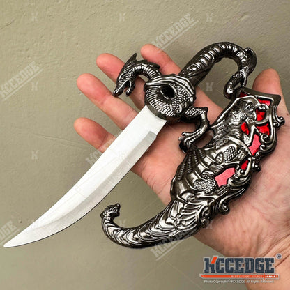 Medieval Fantasy Fixed Blade Knife with Scabbard – 9" Dragon Cosplay Collectible Dagger, 440 Stainless Steel, Historical Replica for Display & Medieval Fair Props