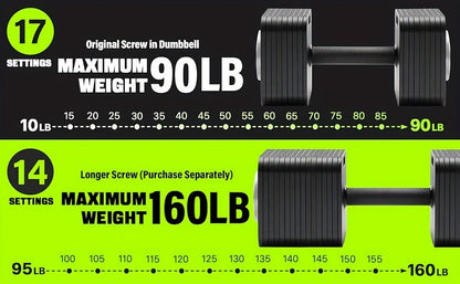 Quick-Lock Adjustable Dumbbell Set 10–80LB – 5LB Increments Square Weight Plates for Home Gym Fitness, Compatible Longer Screws & Add-On Plates Available