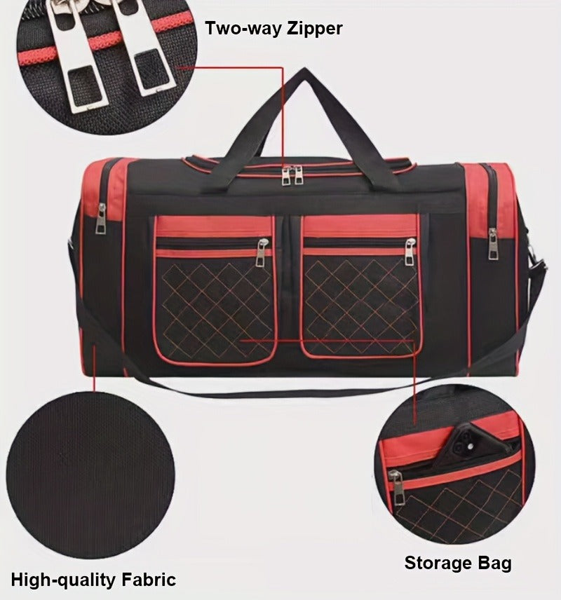 Gym Duffel Bag Large Capacity Travel Bag for Men Women Heavy Duty Polyester Multi Pocket Adjustable Shoulder Strap Zipper Closure for Fitness Workout Weekend Trips Business Travel Outdoor Black Blue Red
