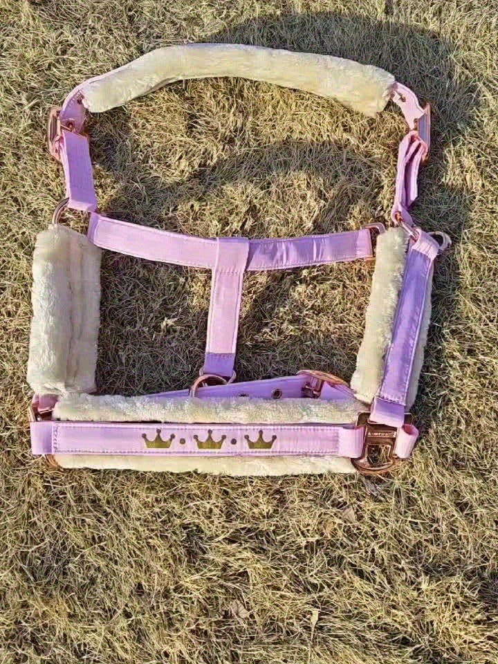 Horse Halter with Detachable Faux Fur Band & Glossy Buckle – Adjustable Head Collar for Horses, Available in 15 Colors & 3 Sizes FULL COB PONY