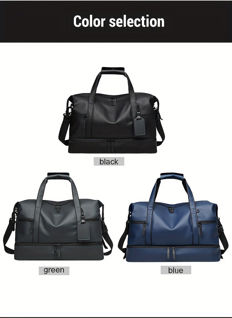 Gym Duffel Bag PU Foldable Sports Duffle with Shoe Compartment & Wet Pocket – Lightweight Weekender Travel Bag for Workout, Daily Use, Carry-On & Overnight Trips, Available in Black, Blue & Gray