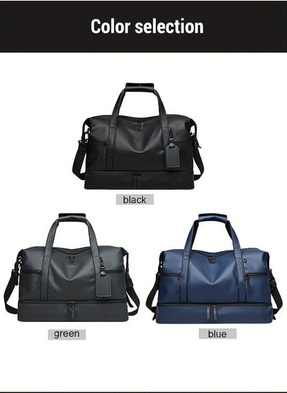 Gym Duffel Bag PU Foldable Sports Duffle with Shoe Compartment & Wet Pocket – Lightweight Weekender Travel Bag for Workout, Daily Use, Carry-On & Overnight Trips, Available in Black, Blue & Gray