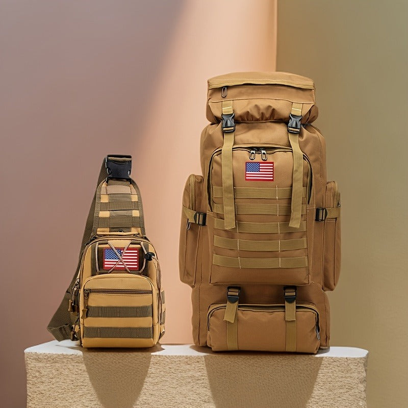 Tactical Backpack 2-Pack 21 Gallon 3-Day Assault Pack with Chest Pack Polyester Stripe for Hiking Camping Hunting Travel Work Sports Men
