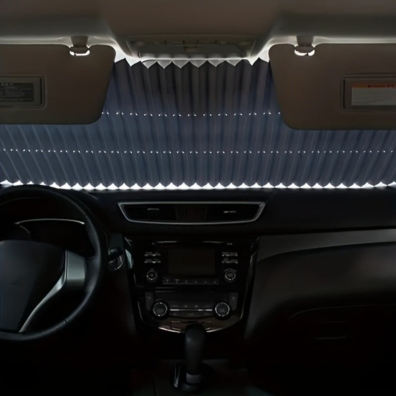 1pc Car Automatic Retractable Folding Sunshade- UV Resistant, Heat Insulation Shade Curtain, Easy to Stick And Install, Aluminum Material, Ideal for Front Window, Car Sunshade Windshield Foldable, Christmas Essentials
