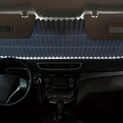 1pc Car Automatic Retractable Folding Sunshade- UV Resistant, Heat Insulation Shade Curtain, Easy to Stick And Install, Aluminum Material, Ideal for Front Window, Car Sunshade Windshield Foldable, Christmas Essentials