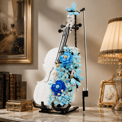 Flower Violin Building Block Set 1419pcs – 3D Musical Instrument Brick Model for Adults & Teens, Elegant Home Office Decor Display, Unique Birthday Father's Day Christmas Gift for Music Lovers