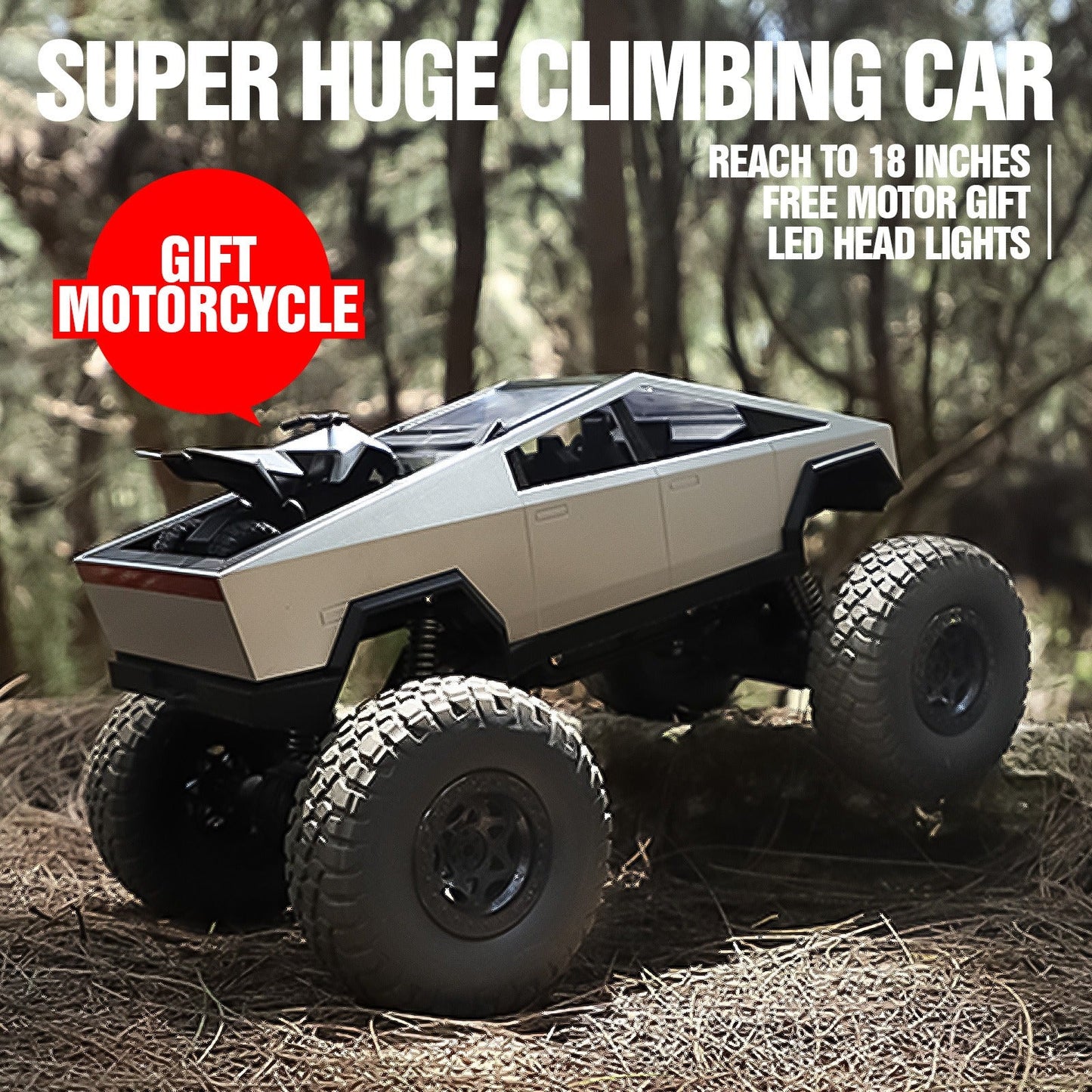 Giant 18 Inch RC Monster Truck with Free Bonus Mini RC Motorcycle – 4WD Powerful Climbing All-Terrain Shockproof Remote Control Pickup Truck, Best Birthday Christmas Gift for Kids Boys Ages 6+