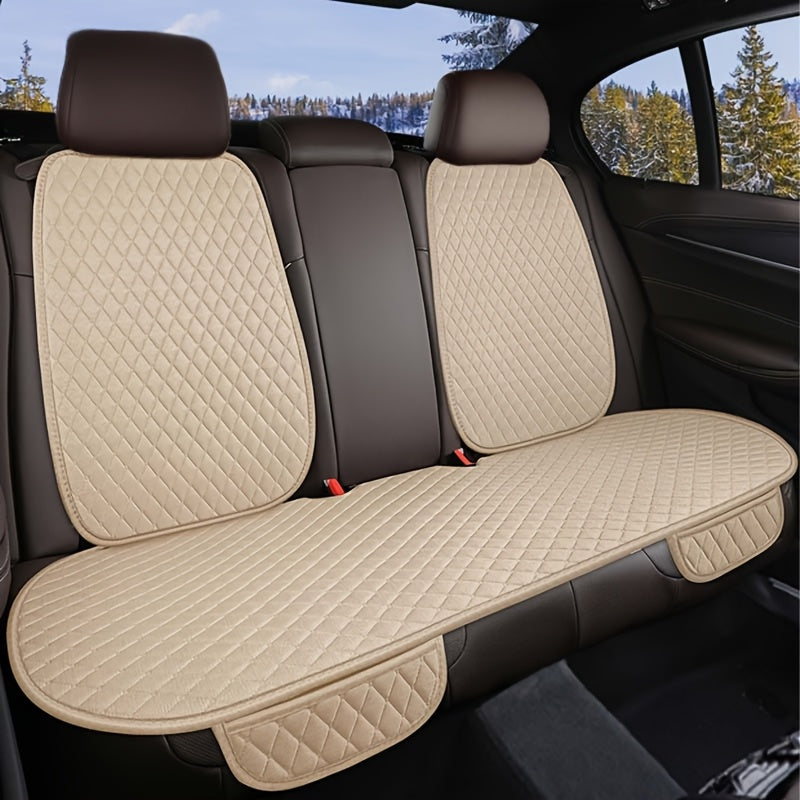 Luxury Car Seat Covers Made of Three-Piece Diamond-Quilted Linen, Designed for All Seasons, Waterproof, And Anti-Slip for Both Front And Rear Seats