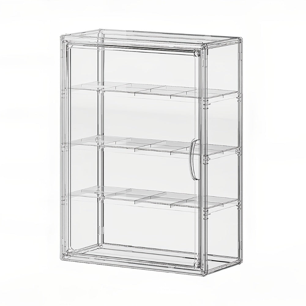 Acrylic Display Case Wall Mounted 4 Tiers – Clear Figure Display Cabinet with 3 Adjustable Dividers, Magnetic Door & Dust-Proof Design for Action Figures, Collectibles, Funko Pop, Toys & Models