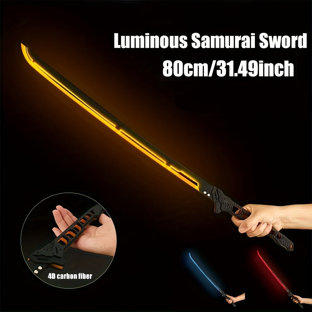 LED Cyberpunk Katana Prop 80cm Acrylic Luminous – 1:1 Scale Sci-Fi Glowing Sword for Cosplay Halloween Masquerade Party Display Collectible Blunt Safe Red Orange Green