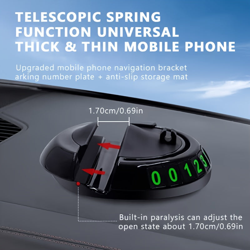 Anti-Slip Mat for Car Dashboard, 2026 New Multifunctional Car Anti-Slip Mats with Temporary Parking Number, Universal Rotatable Vehicle Mounted Anti-Slip Mat Phone Holder