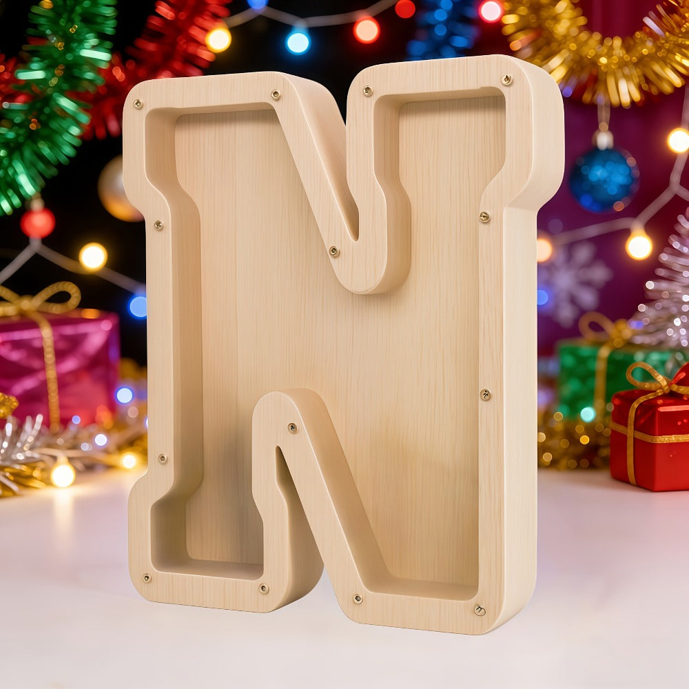 Alphabet Letter Piggy Bank A-Z Wooden Coin Bank Large Capacity Transparent – Personalized Savings Box for Kids | Back to School, Christmas & Birthday Gift