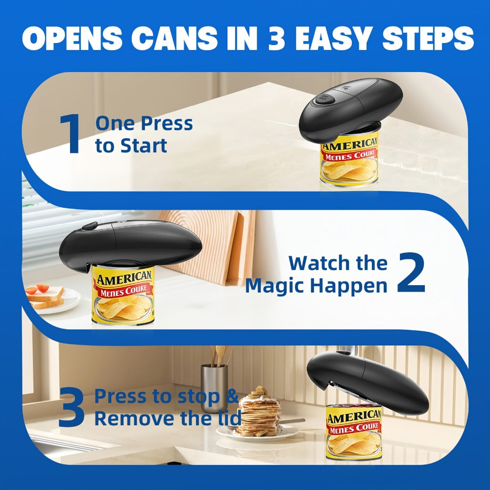 Electric Can Opener One Touch Automatic – Smooth Edge Safety Cut, Hands-Free Operation, Portable Cordless Design for Kitchen & Outdoor, Easy for Seniors & Arthritis Sufferers