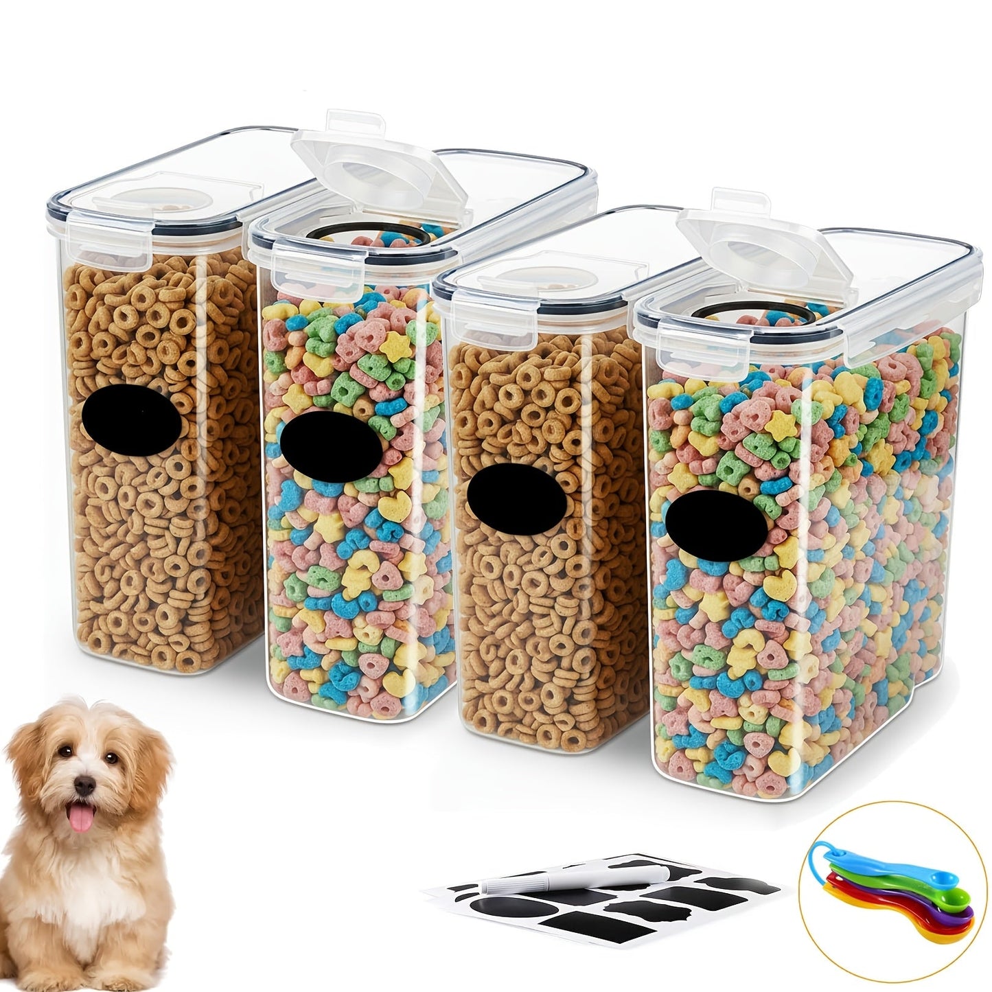 Airtight Pet Food Storage Containers 4-Pack BPA Free - 1.06 Gallon Plastic Canisters for Dog Food, Cat Food, Dry Treats, Grains & Rice, Kitchen Pantry Organization, Cereal & Dry Food Storage