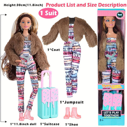 Fashion Doll Set 6 Pack 11.5 Inch Poseable Princess Dolls with Stylish Outfits Handbag Hat Crown Necklace Suitcase Individual Gift Box for Girls Kids Birthday Christmas