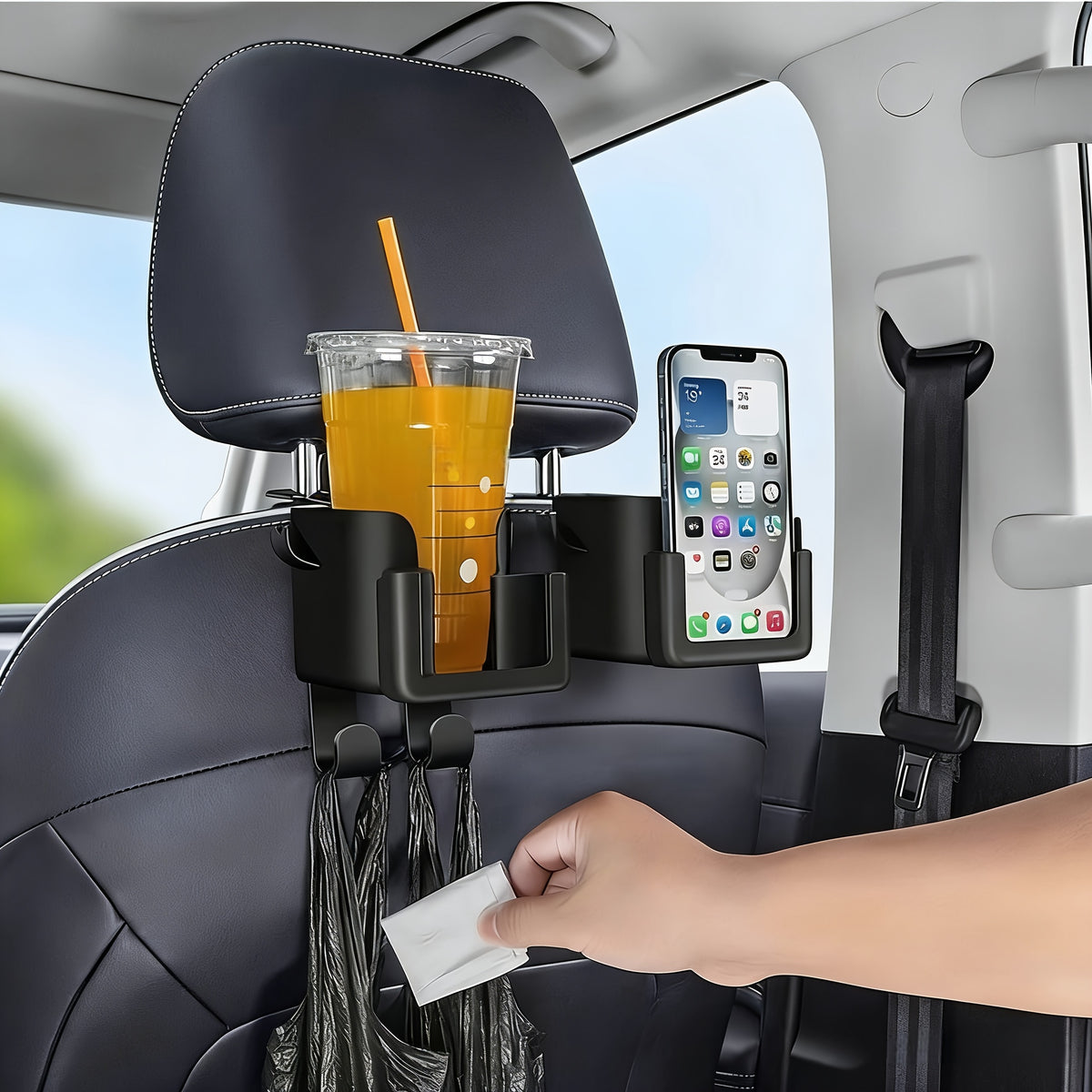 Set of 2 Versatile Car Seat Back Organizers Featuring a Cup Holder, Phone Holder, And Hook - Compatible with Most Vehicle Models, Capable of Holding Water Bottles, Milk Tea Bags, Trash Bags, And Glasses, Designed for Car Storage