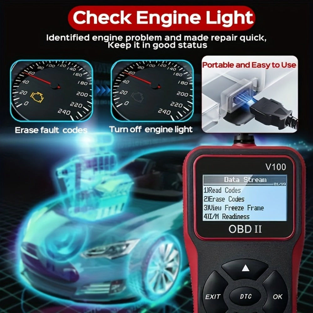 OBD2 Scanner V100 USB Powered - Engine Fault Code Reader & Diagnostic Tool for All 1996+ Vehicles | No Battery Required, Up to 36V