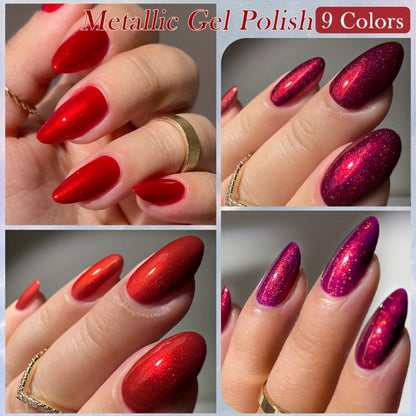 Glitter Gel Nail Polish Set 9pcs Metallic Soak-Off LED UV Sparkling Nail Art Kit — Red & Purple Shades Long-Lasting Salon & DIY Home Manicure, LILYCUTE Professional Formula (0.24oz Each)