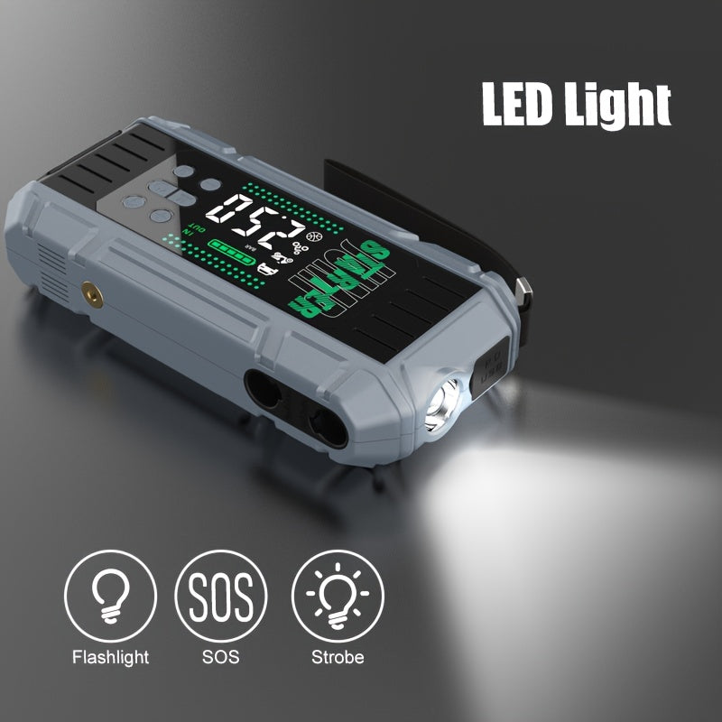 9000A Jump Starter Featuring an Air Compressor, Designed for All Gasoline And 2.11gal Diesel Engines. This Multifunctional Battery Pack Includes a Digital Tire Inflator, Blower Pump, PD65W Fast Charging Technology for Both Input And Output